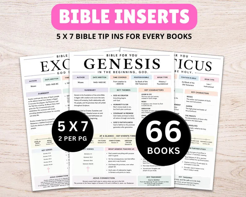 Bible Study Inserts: Tips Ins All 66 Books (Printable)